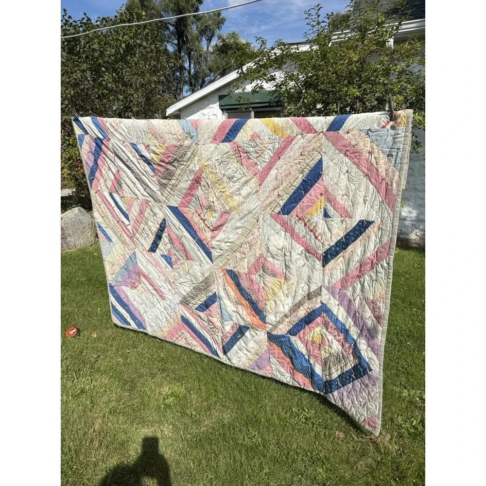 Antique Handmade Quilt Pastel Thick Heavy Wool Lined Cottagecore Granny 71
